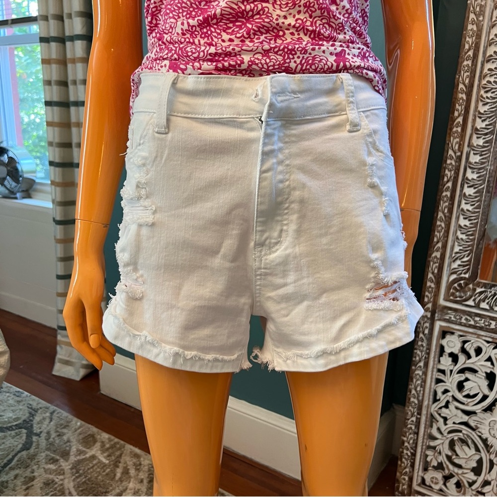 KANCAN Destroyed White Denim Shorts
